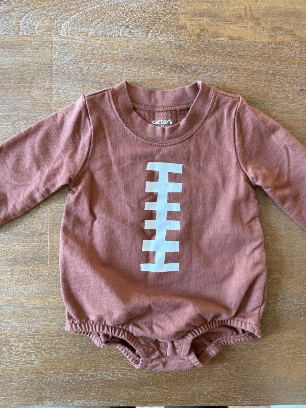 Carter's Rust Brown Long-Sleeve Tee with White Football Lace Graphic